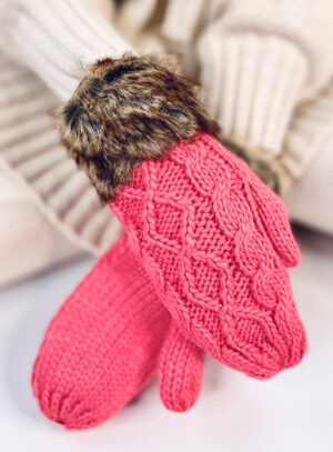 Rękawiczki damskie z futerkiem SEANSS MALINOWE