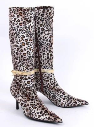 Kozaki damskie welurowe na obcasie PANTHER Camel/Brown