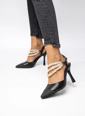Czółenka z odkrytą pięta z perłami HARMONY BLACK
