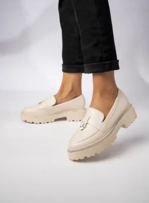 Damskie Mokasyny – Kremowy