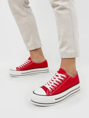 Damskie Trampki VELTRO RED – Klasyczne Buty na Platformie