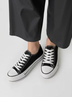 Damskie Trampki VELTRO BLACK – Klasyczne Buty na Platformie