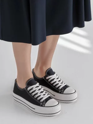 Damskie Trampki VELTRO BLACK – Klasyczne Buty na Platformie