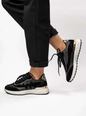 Damskie Sneakersy WANDA BLACK – Miejski Styl z Detalem w Zwierzęcy Wzór