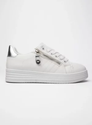 Damskie Sneakersy ZIPPY SILVER – Minimalizm z Błyszczącym Akcentem