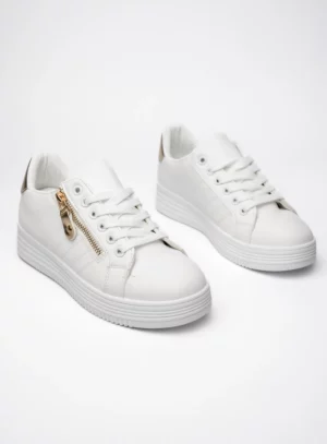 Damskie Sneakersy ZIPPY GOLD – Klasyczna Biel z Złotym Akcentem