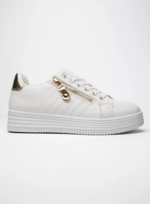 Damskie Sneakersy ZIPPY GOLD – Klasyczna Biel z Złotym Akcentem