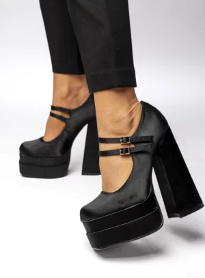 Czółenka na platformie satynowe PRANDI BLACK