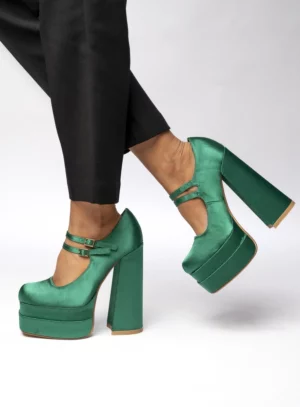 Czółenka na platformie satynowe PRANDI GREEN