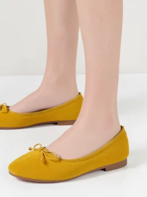 Damskie Baleriny BELLA YELLOW – Uroczy Minimalizm w Intensywnym Odcieniu