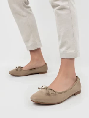Damskie Baleriny BELLA KHAKI – Naturalny Minimalizm z Wyrafinowanym Akcentem