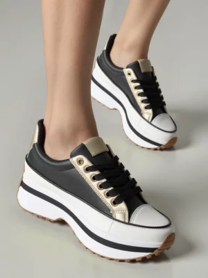 Damskie Sneakersy BLAIR BLACK– Wyrazista Platforma i Błyszczące Akcenty