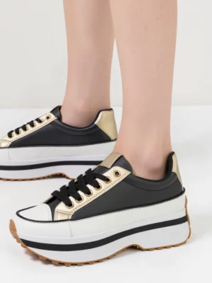 Damskie Sneakersy BLAIR BLACK– Wyrazista Platforma i Błyszczące Akcenty