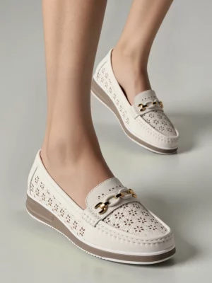 Damskie Mokasyny LENA WHITE – Ażurowa Elegancja i Komfort na Co Dzień