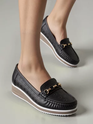 Damskie Mokasyny LENA BLACK – Ażurowa Elegancja i Komfort na Co Dzień