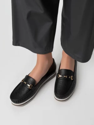 Damskie Mokasyny LENA BLACK – Ażurowa Elegancja i Komfort na Co Dzień