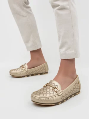 Damskie Mokasyny LIA GOLD – Ażurowy Wzór i Luksusowy Akcent