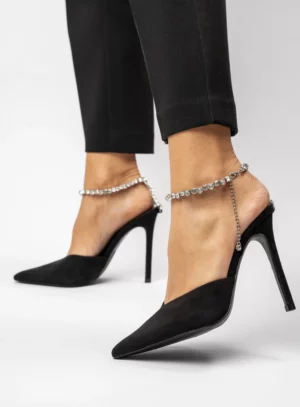 Damskie Szpilki KAYLA Black – Błyszczący Urok i Biżuteryjny Akcent