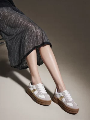Damskie Sneakersy ALMA WHITE – Subtelna Platforma i Kontrastowe Akcenty
