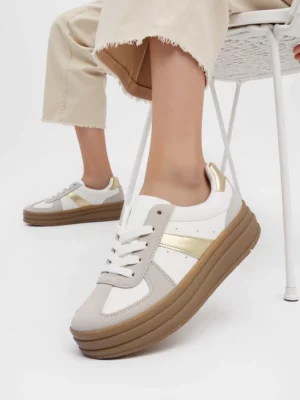 Damskie Sneakersy ALMA WHITE – Subtelna Platforma i Kontrastowe Akcenty