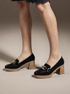 Damskie Loafersy LUX GRACE BLACK – Elegancja i Stabilny Obcas