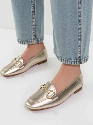 Damskie Loafersy LIVIA GOLD – Błysk Elegancji i Lekka Forma