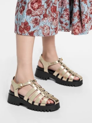 Damskie Sandały NELLY GOLD – Złoty Blask i Masywna Podeszwa