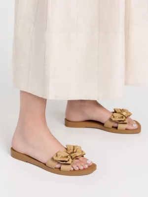 Klapki LUXY BOW KHAKI