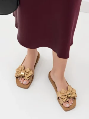 Klapki LUXY BOW KHAKI