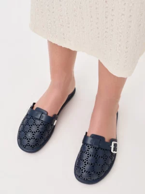 Damskie Klapki FLOWER BUCKLE NAVY