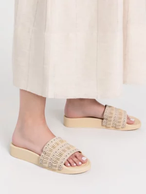 Klapki RUFFLE SLIDE BEIGE