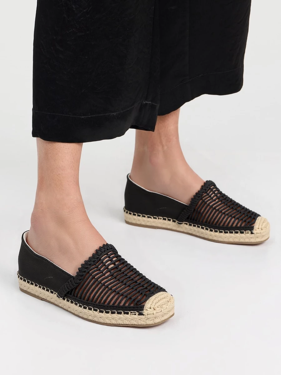 Espadryle damskie z plecionym wzorem i jutową podeszwą Black