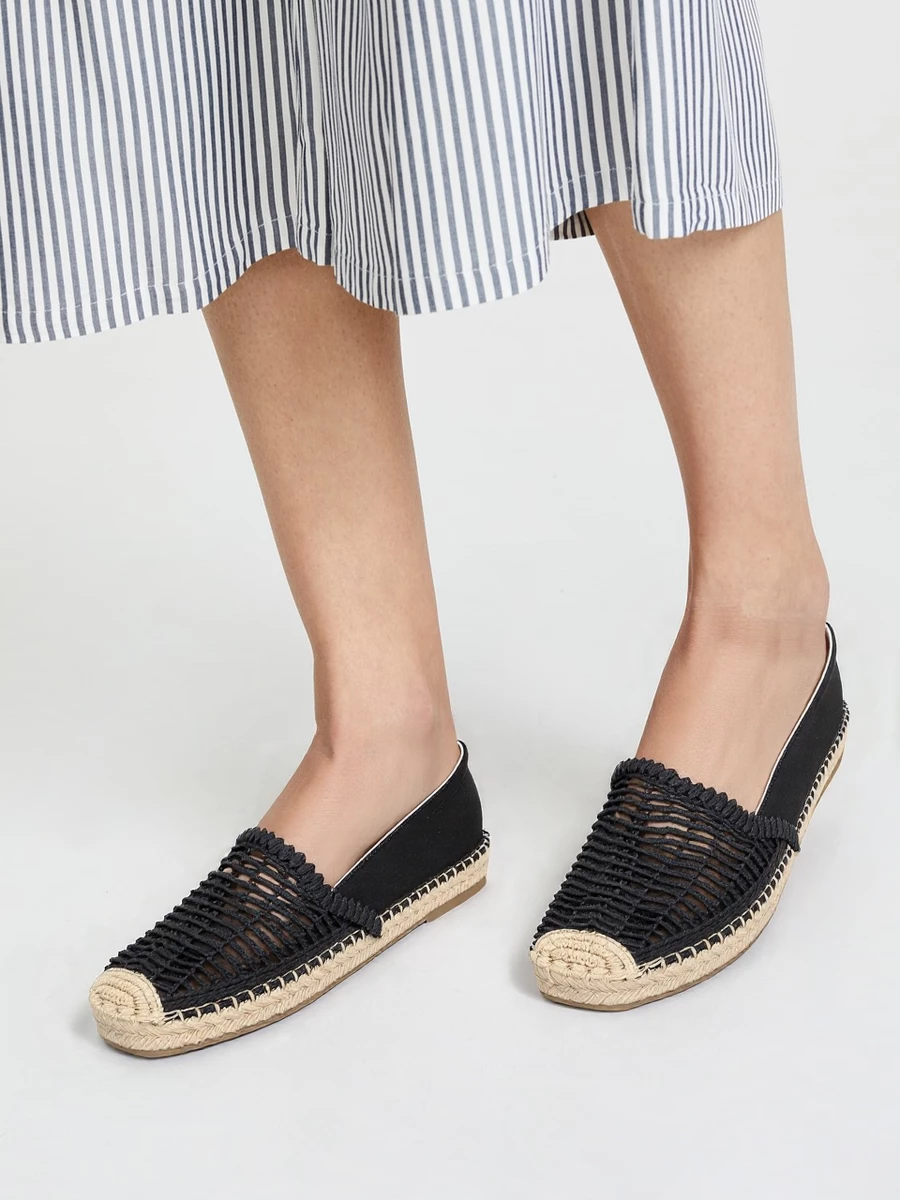Espadryle damskie z plecionym wzorem i jutową podeszwą Black