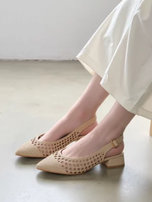 Damskie Ażurowe Sandały na Niskim Obcasie LUCIA BEIGE