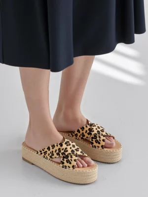 Klapki na Platformie SAFARI Leopard