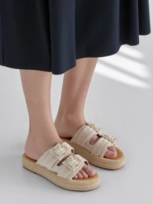 Klapki Etno Chic Beżowe