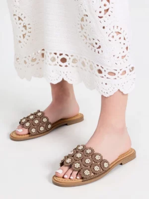 Klapki Elegance Kwiaty Khaki