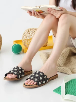 Klapki Kwiatowy Eden Czarny