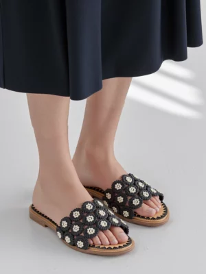 Klapki Kwiatowy Eden Czarny