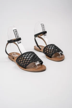Plecione sandały damskie z paskiem na kostce BLACK