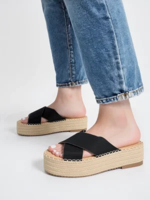 sandały damskie na stabilnym obcasie z paskami BLACK