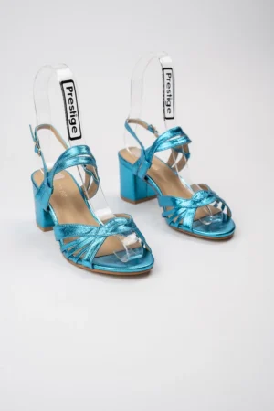 Sandały damskie na stabilnym obcasie z paskami BLUE