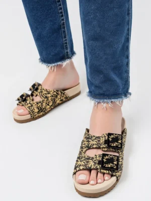 Klapki damskie z ozdobnymi klamrami w kolorze Black