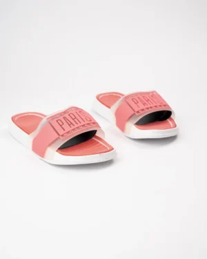 Różowe klapki damskie z napisem PARIS — lekkie i wygodne