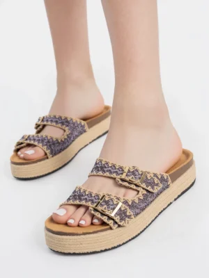 Klapki na koturnie z cekinami GREY