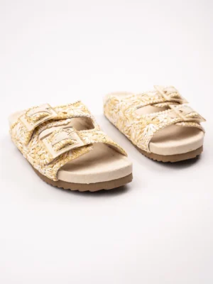 Beżowe klapki z plecionym kwiatowym wzorem BEIGE