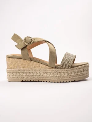 Sandały na koturnie z plecionką w kolorze Green