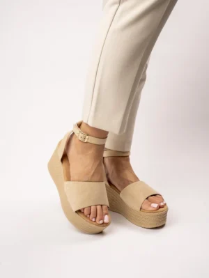 Espadryle na koturnie z paskiem Khaki