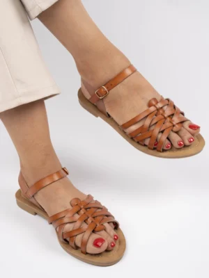 Klapki damskie eleganckie w kolorze Camel