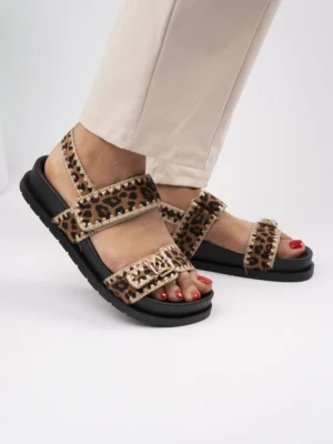 Klapki casual dwuzaczepowe z korkiem w kolorze Leopard